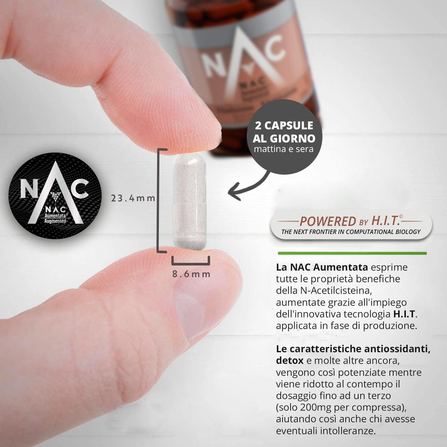 B.A.I Technologies Sa NAC Aumentata | Integratore POTENZIATO negli Effetti Antiossidanti e Detox | N-Acetil-Cisteina | Precursore del Glutatione | Alta Biodisponibilità | 90 Capsule | Vasetto Vetro Oscurato